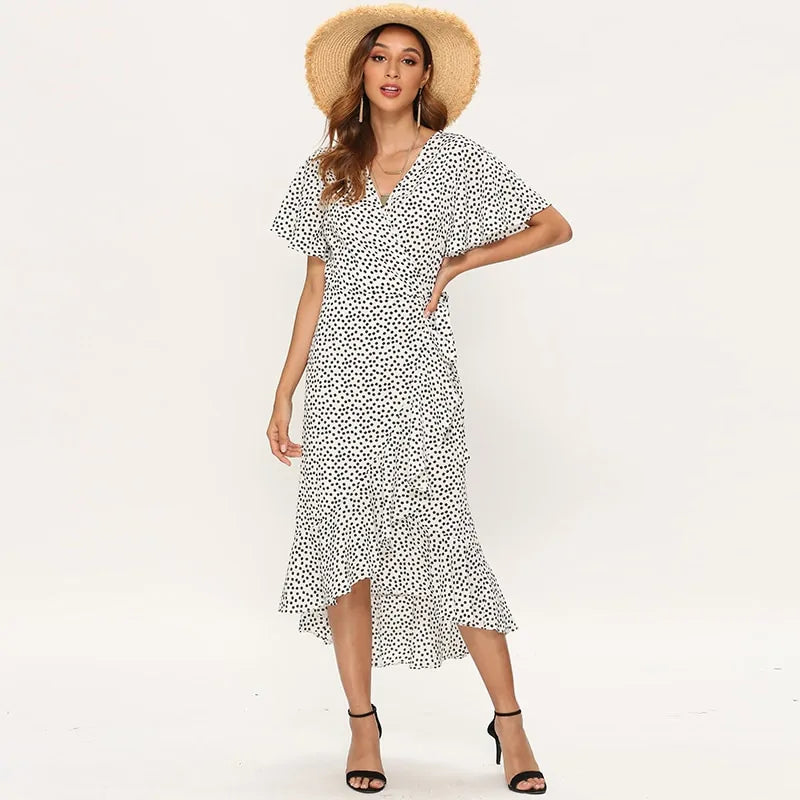 Floral Print Boho Dress - Casual V-Neck