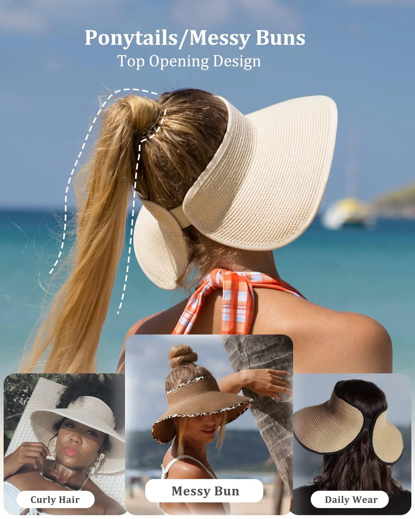 Sun Visor Hat / Roll-Up Ponytail open top